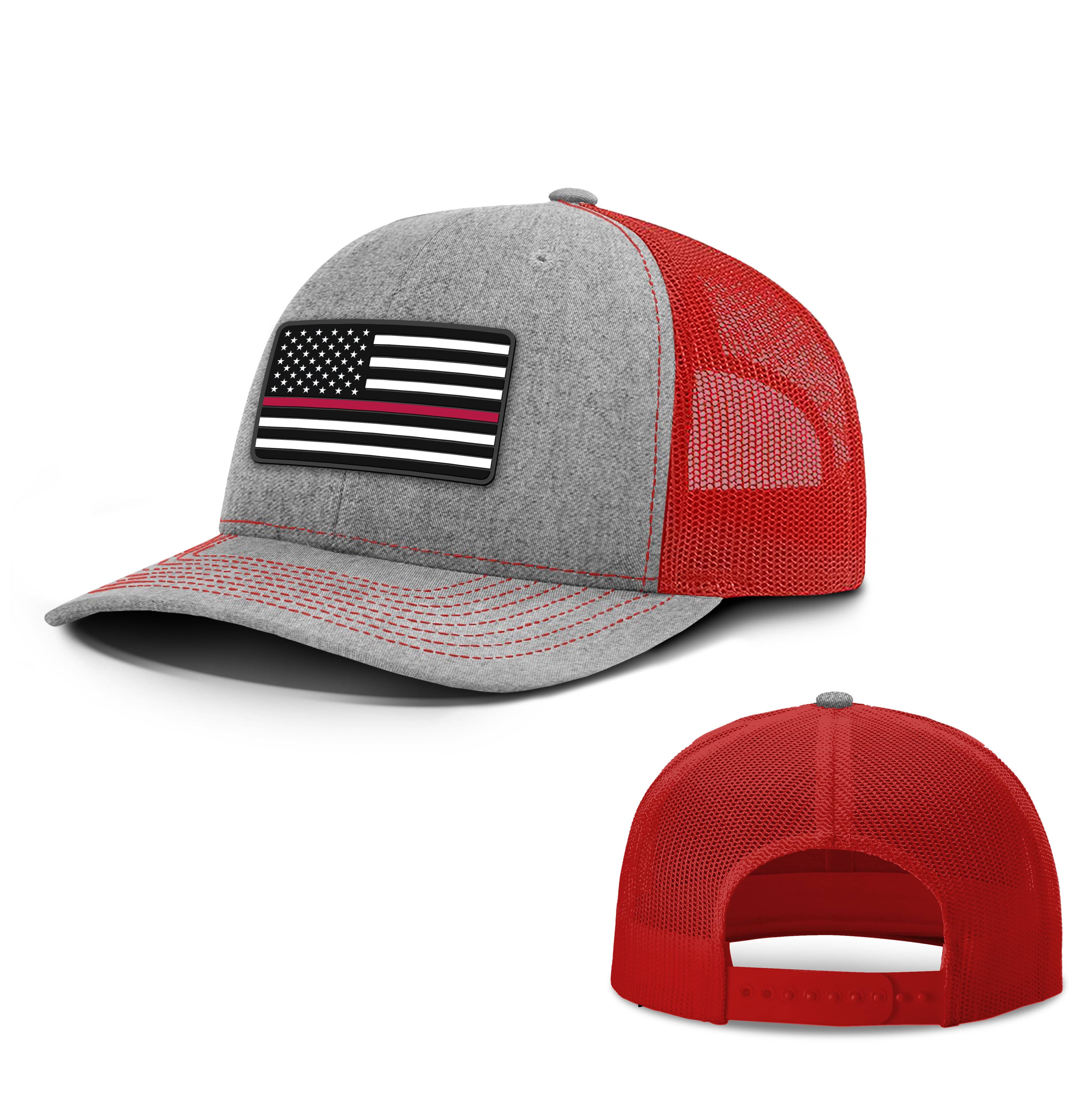 Adjustable Snapback Trucker Cap / Heather Grey/ Red / OS USA THIN RED FLAG Trucker Hat maga trump