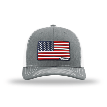 Adjustable Snapback Trucker Cap / Heather Grey/ White Maga American Flag Hat maga trump