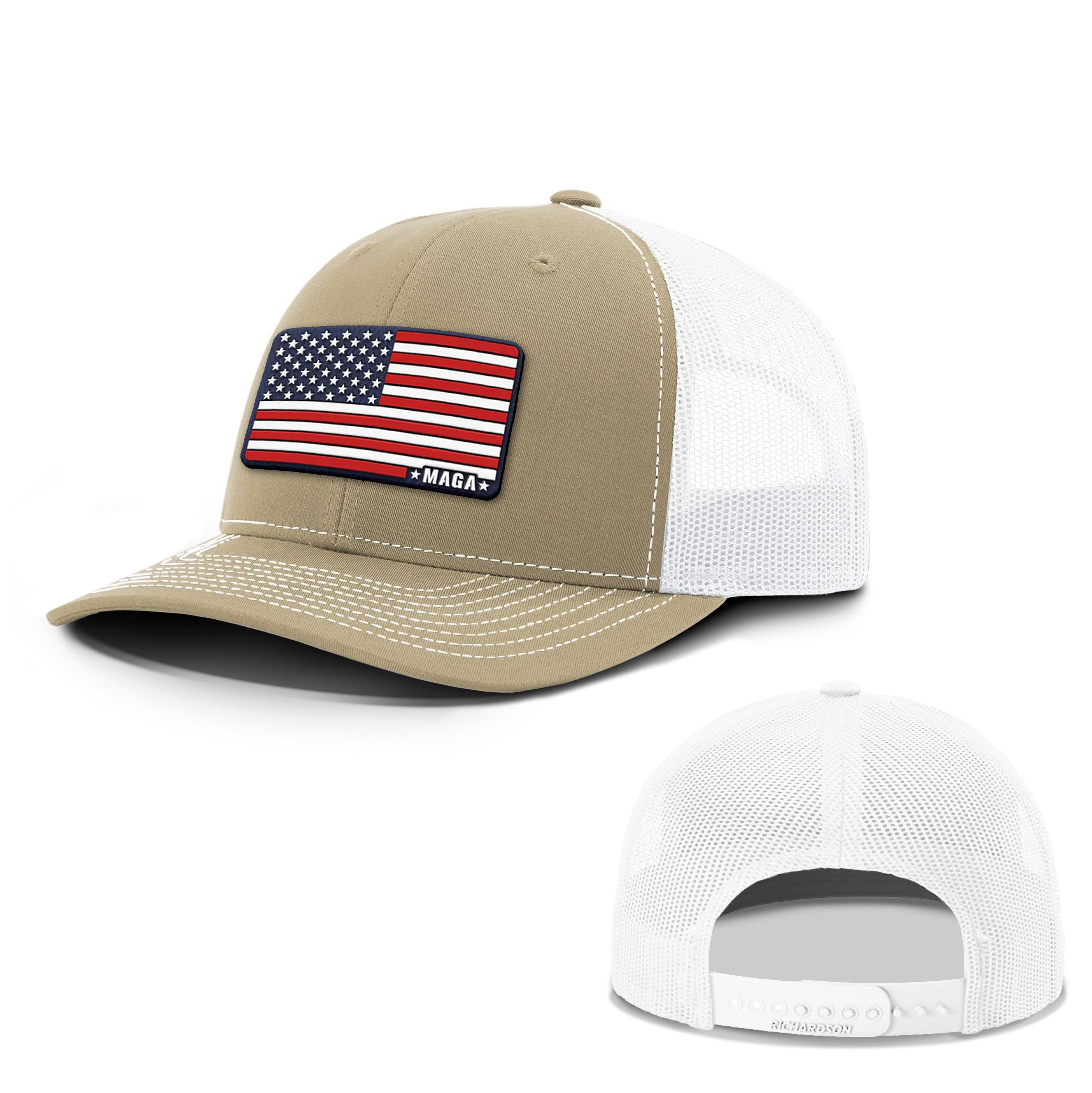 Adjustable Snapback Trucker Cap / Khaki/White / OS Maga American Flag Summer Hat maga trump