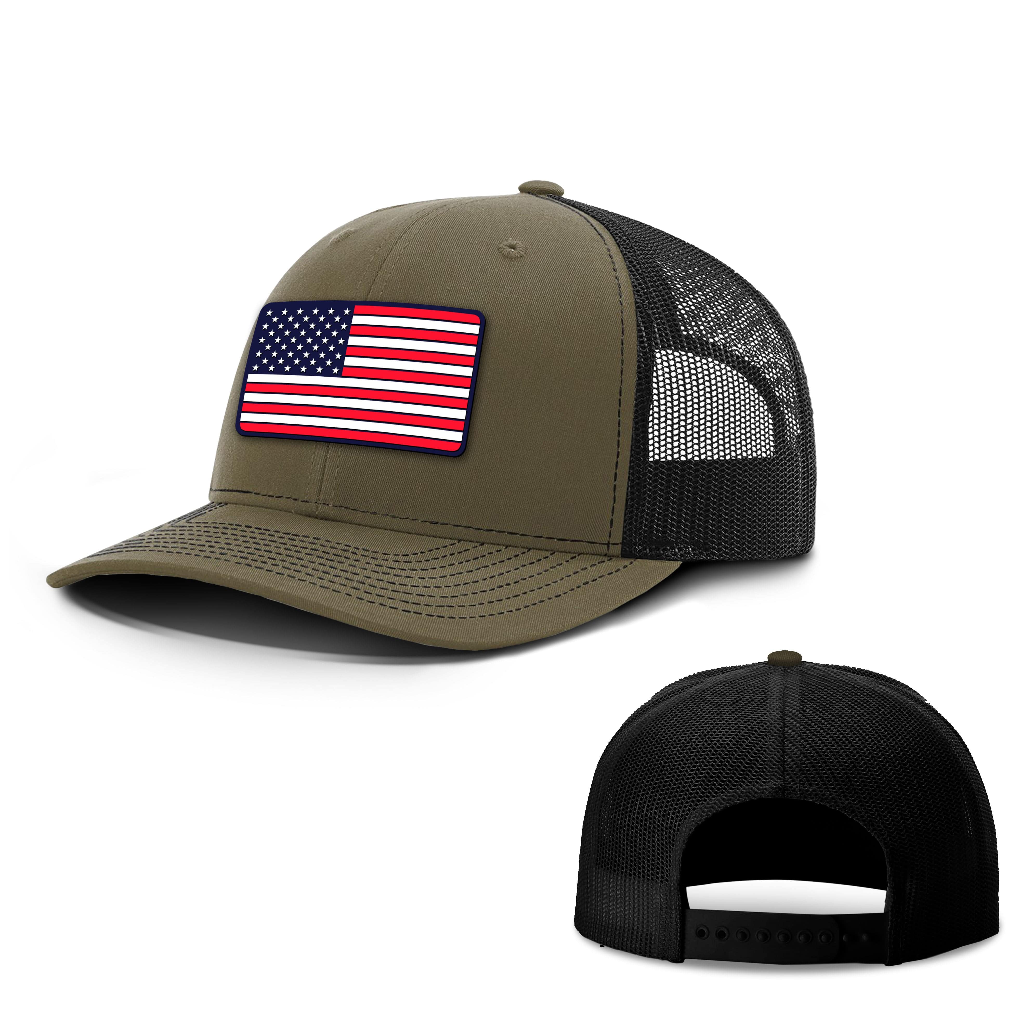 Adjustable Snapback Trucker Cap / Loden/ Black / OS USA FLAG PVC Trucker Hat maga trump