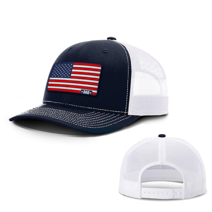 Adjustable Snapback Trucker Cap / Navy/White / OS American Dad Flag Trucker Hat maga trump