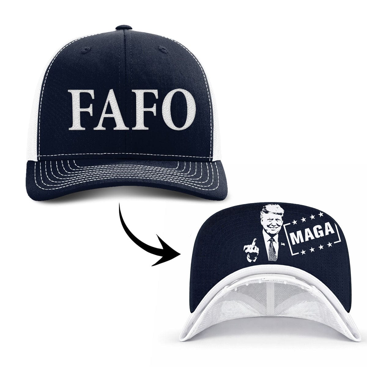 Adjustable Snapback Trucker Cap / Navy/White / OS FAFO Trucker (MF Hat) maga trump