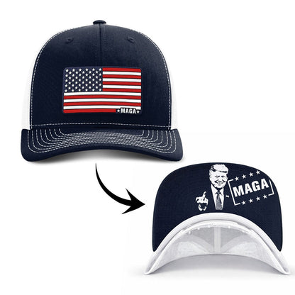 Adjustable Snapback Trucker Cap / Navy/White / OS Maga American Flag (MF Hat) maga trump