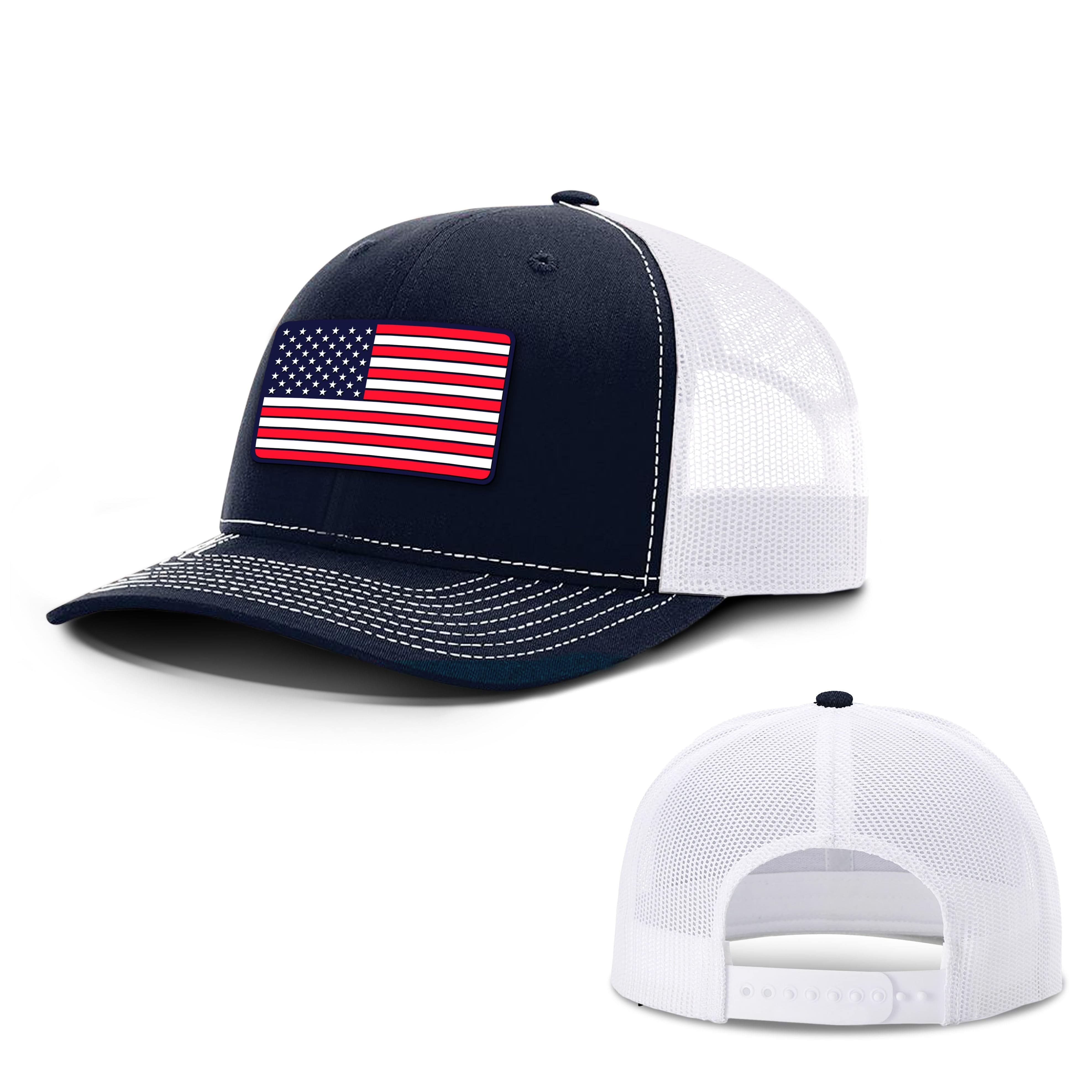 Adjustable Snapback Trucker Cap / Navy/ White / OS USA FLAG PVC Trucker Hat maga trump