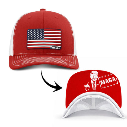 Adjustable Snapback Trucker Cap / Red/White / OS Maga American Flag (MF Hat) maga trump