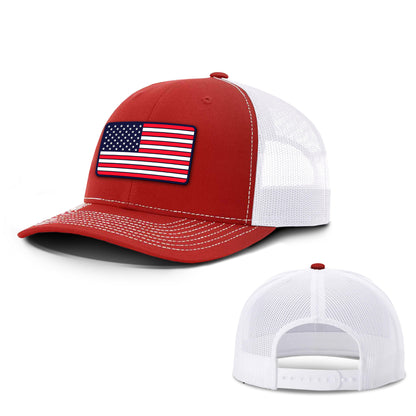 Adjustable Snapback Trucker Cap / Red/ White / OS USA FLAG PVC Trucker Hat maga trump