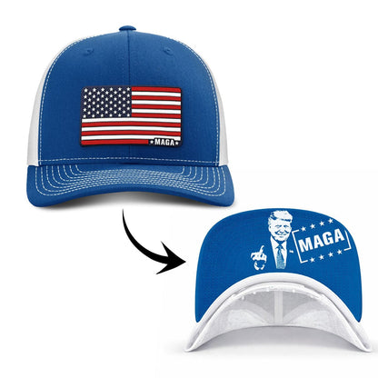 Adjustable Snapback Trucker Cap / Royal/White / OS Maga American Flag (MF Hat) maga trump