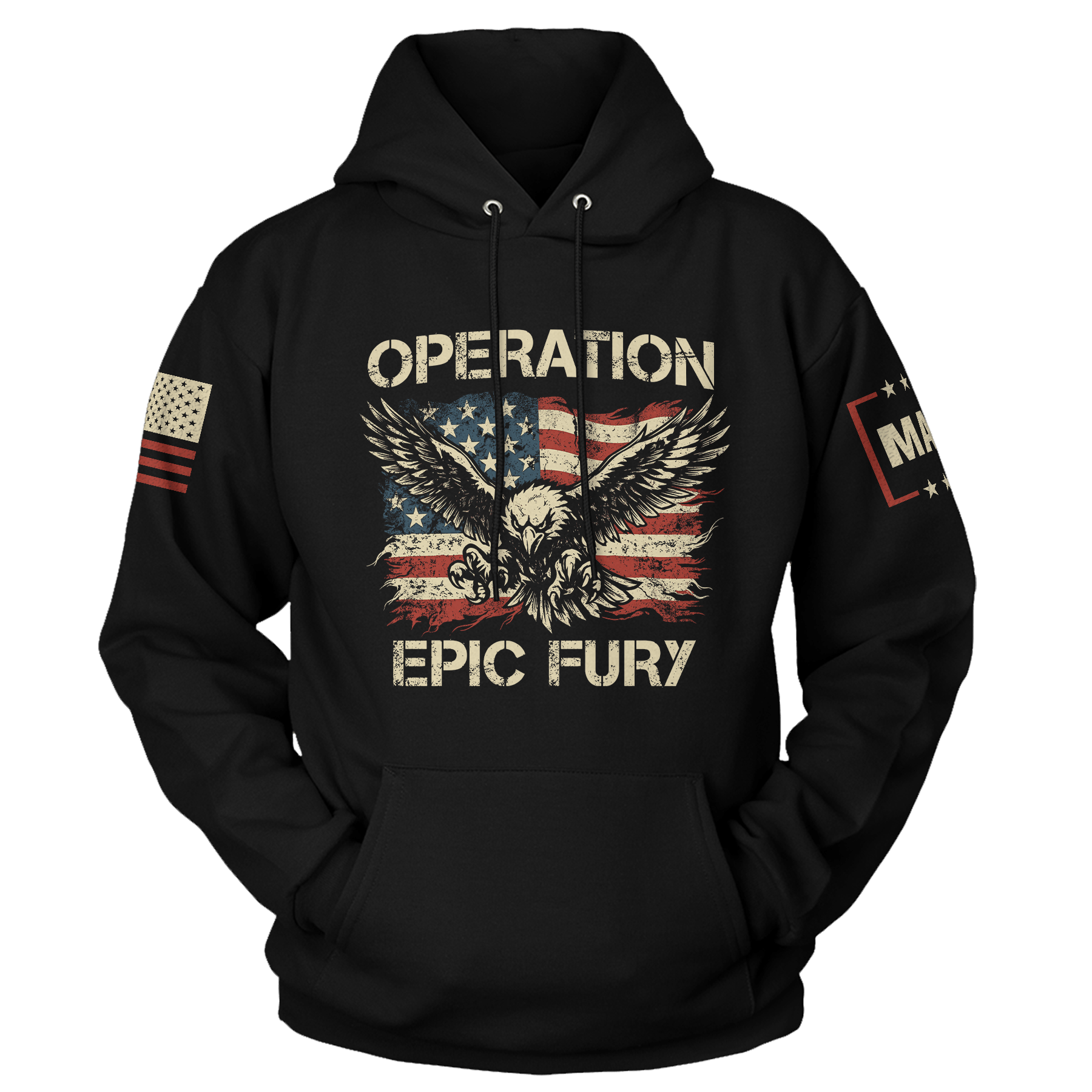 Black / S Operation Epic Fury Eagle Hoodie maga trump