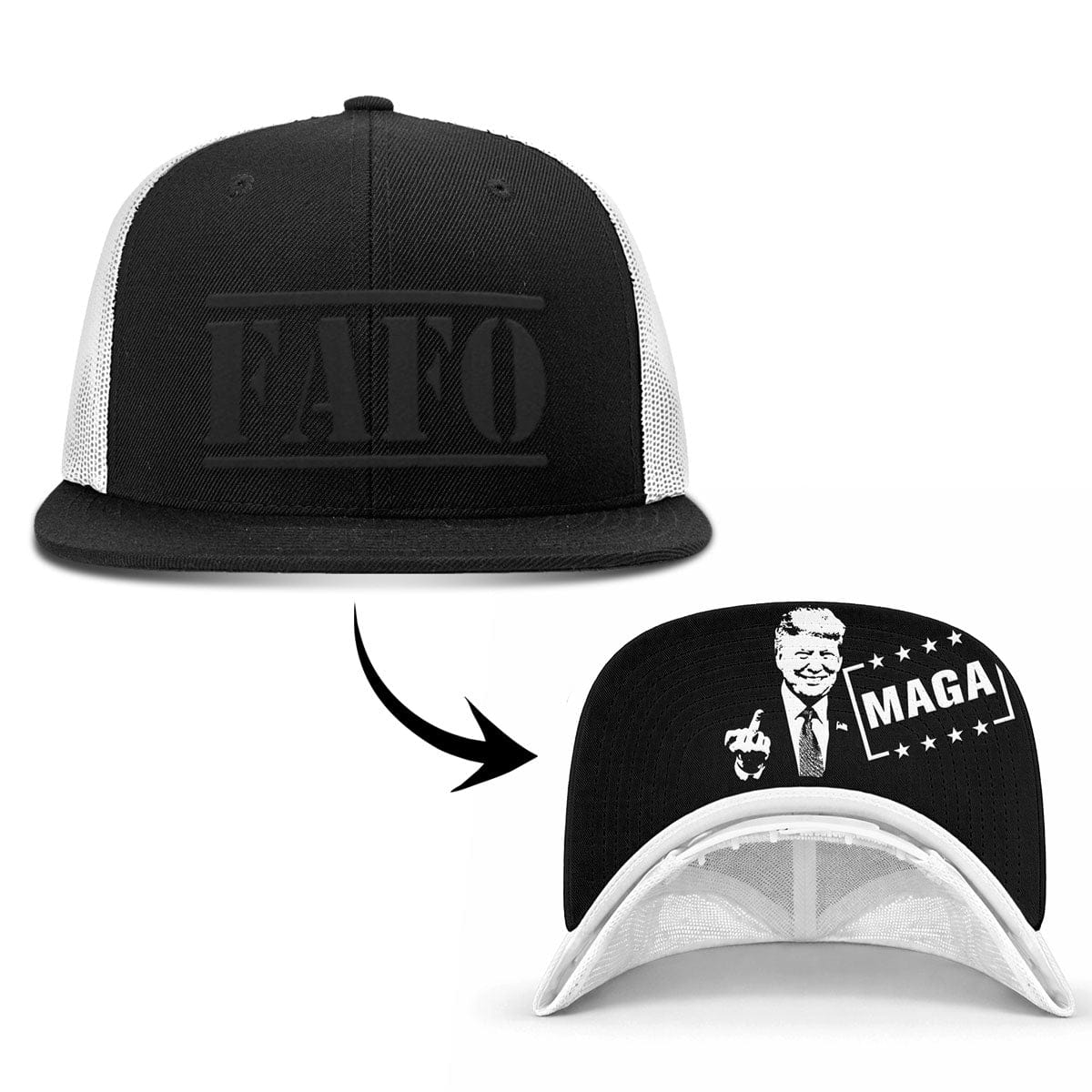 Black/White FAFO Blackout Flat Bill (MF Hat) maga trump
