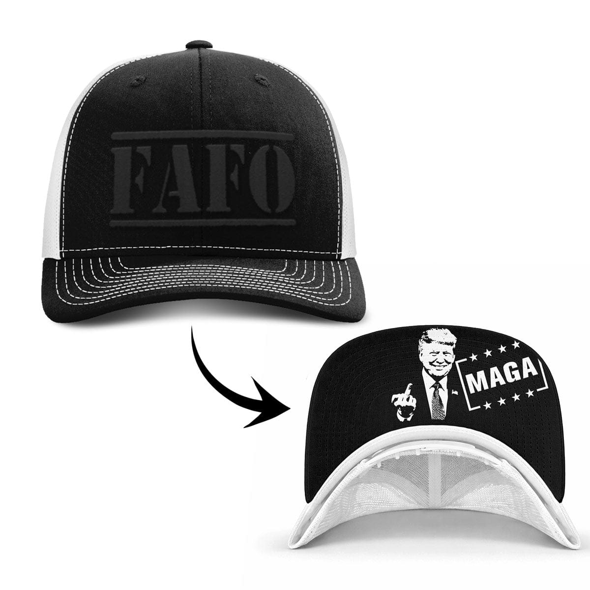 Black/White FAFO Blackout Trucker (MF Hat) maga trump