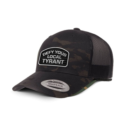 Classics Six-Panel Retro Trucker Cap / Black Multicam / OS Defy Your Local Tyrant Camo Edition Trucker Hat maga trump