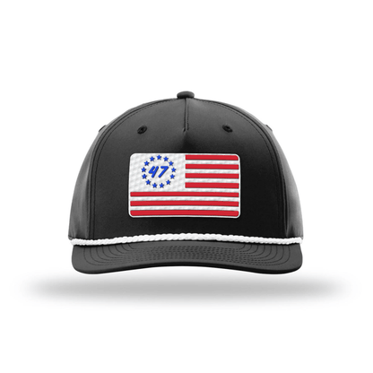 Five Panel Classic Rope / Black/White 47 Flag Patch Rope Hat maga trump