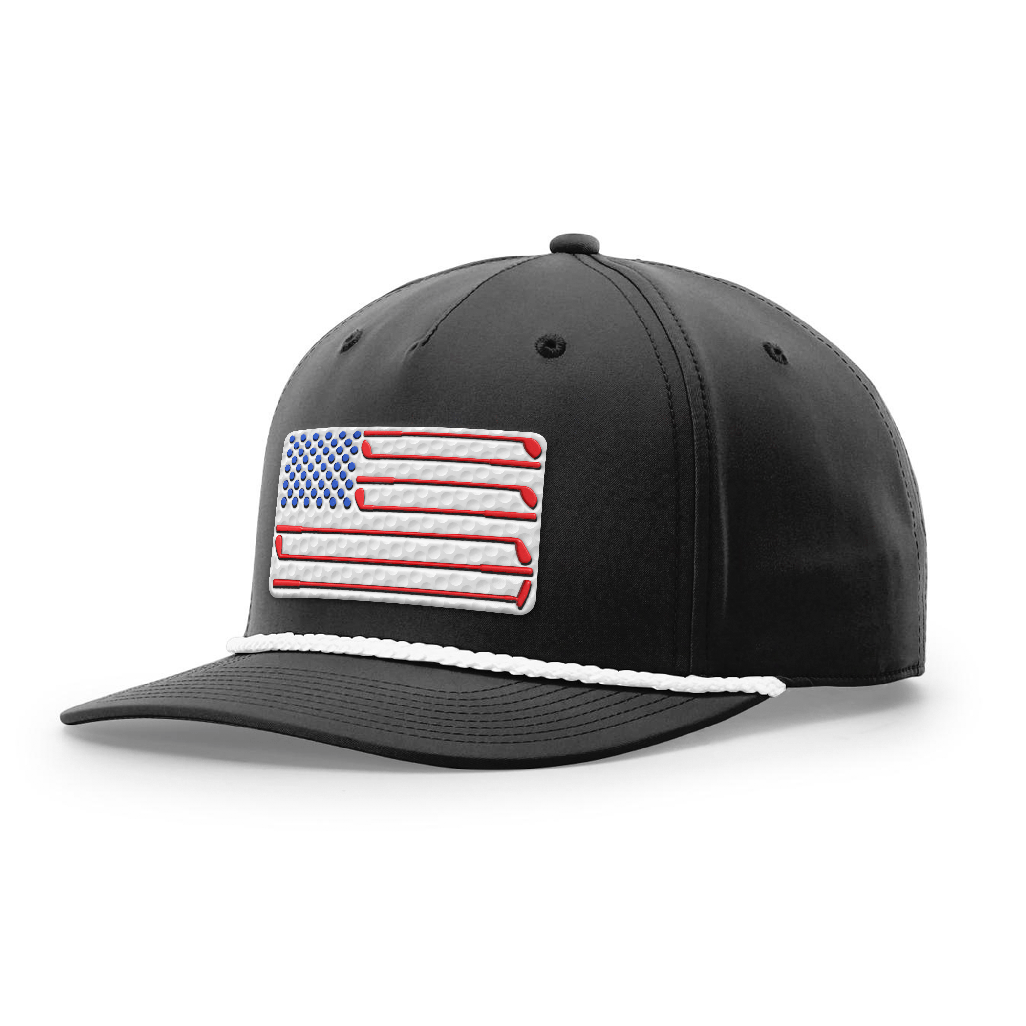 Five Panel Classic Rope / Black/White Golf of America Flag Patch Rope Hat maga trump