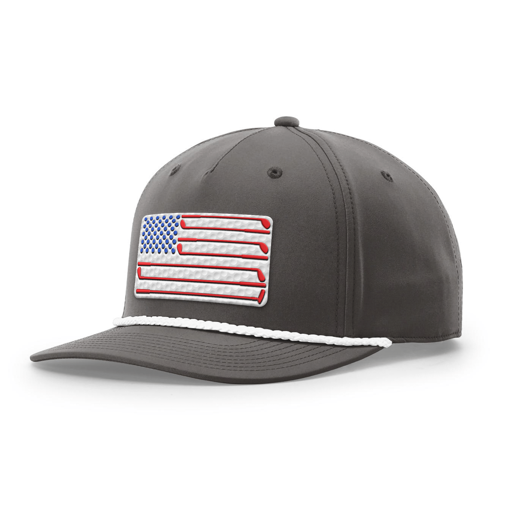 Five Panel Classic Rope / Dark Gray/White Golf of America Flag Patch Rope Hat maga trump