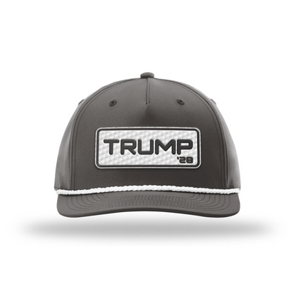 Five Panel Classic Rope / Dark Gray/White Trump 28 Golf Patch Rope Hat maga trump