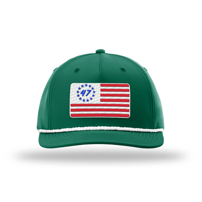 Five Panel Classic Rope / Green/White 47 Flag Patch Rope Hat maga trump