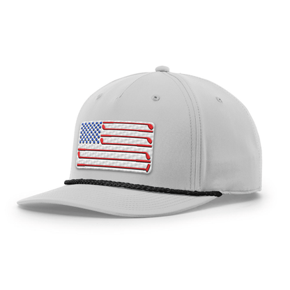 Five Panel Classic Rope / Light Gray/Black Golf of America Flag Patch Rope Hat maga trump