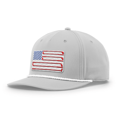 Five Panel Classic Rope / Light Gray/White Golf of America Flag Patch Rope Hat maga trump