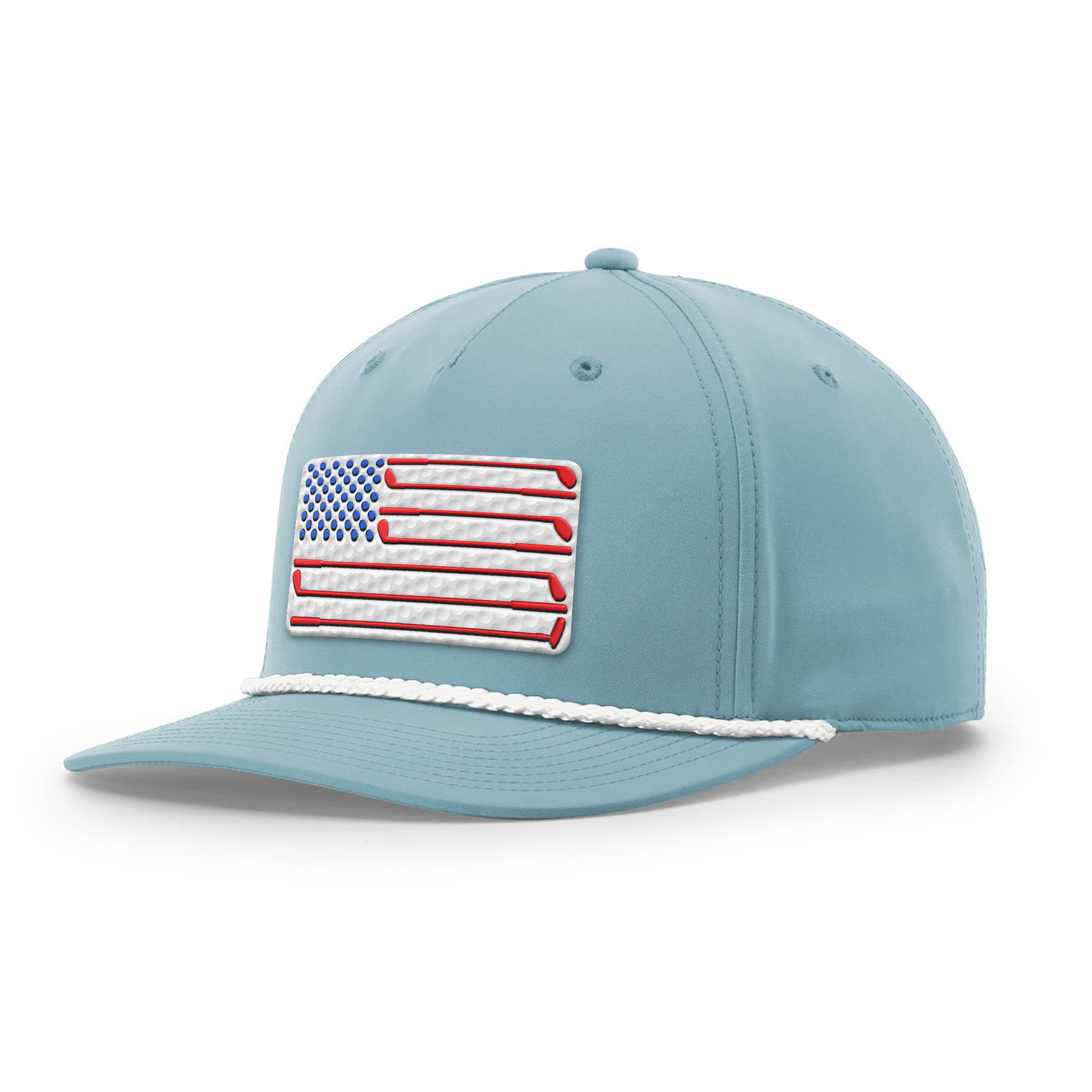 Five Panel Classic Rope / Smoke Blue/White Golf of America Flag Patch Rope Hat maga trump