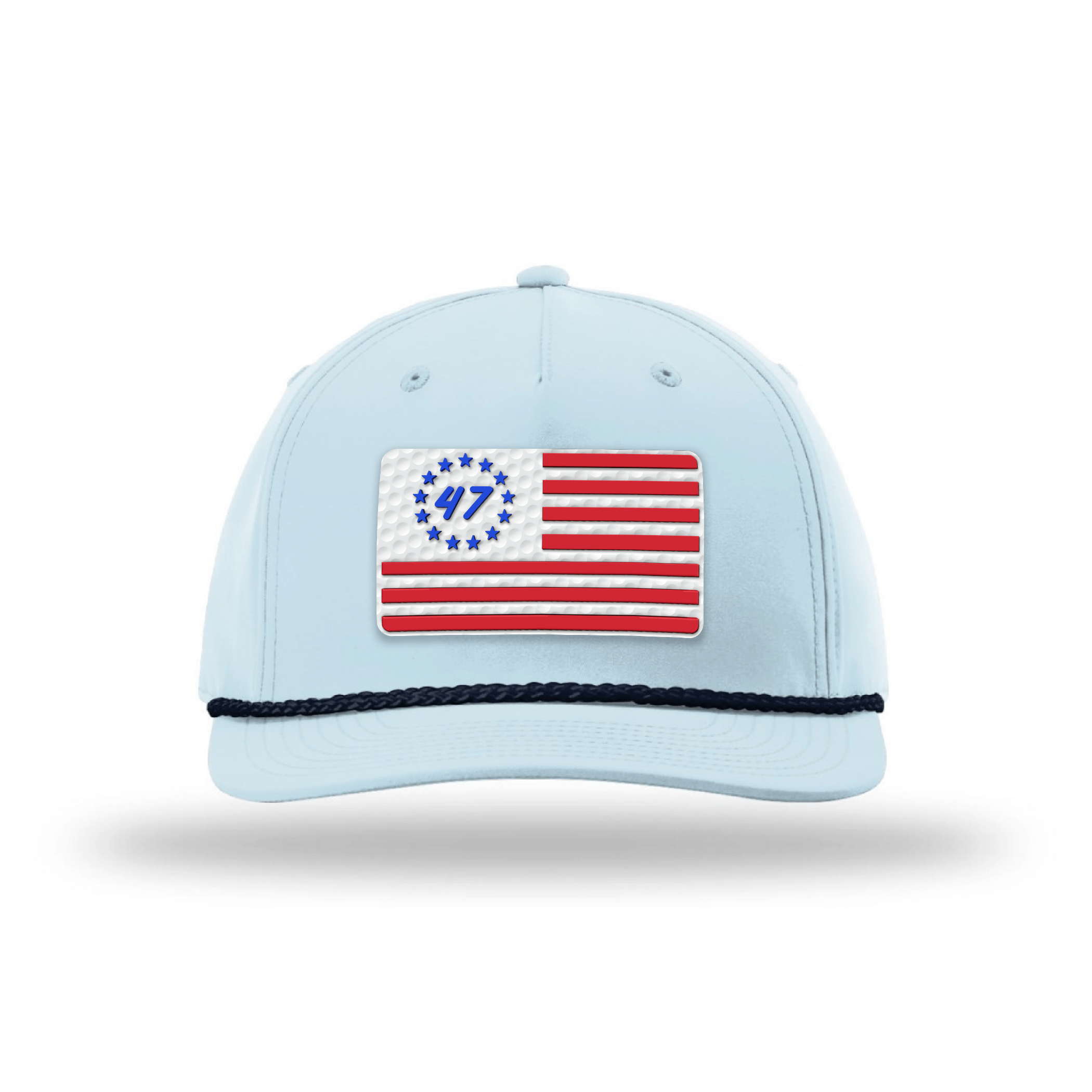 Five Panel Classic Rope / Soft Blue/Navy 47 Flag Patch Rope Hat maga trump