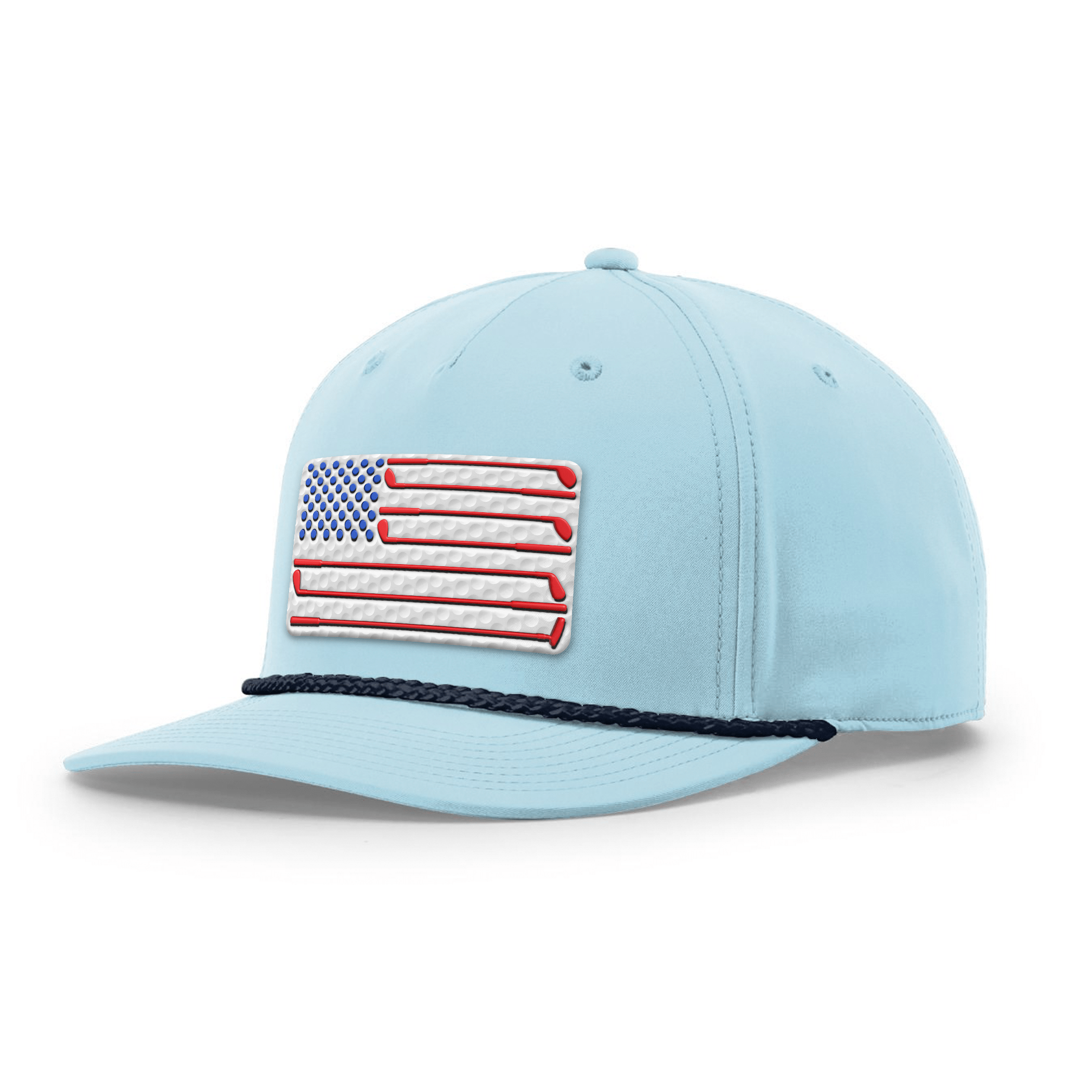 Five Panel Classic Rope / Soft Blue/Navy Golf of America Flag Patch Rope Hat maga trump