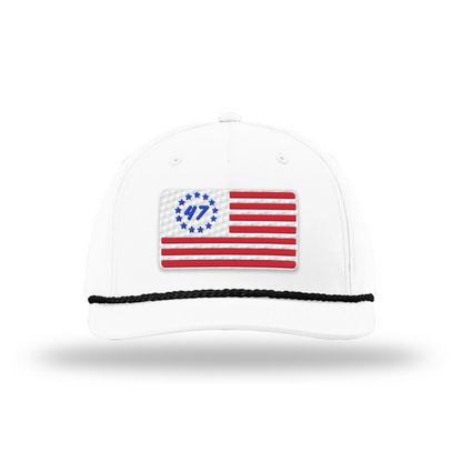 Five Panel Classic Rope / White/Black 47 Flag Patch Rope Hat maga trump