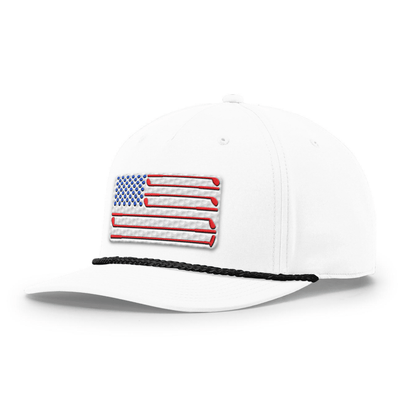 Five Panel Classic Rope / White/Black Golf of America Flag Patch Rope Hat maga trump