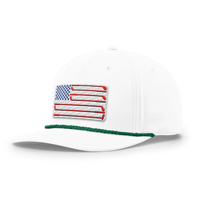 Five Panel Classic Rope / White/Green Golf of America Flag Patch Rope Hat maga trump