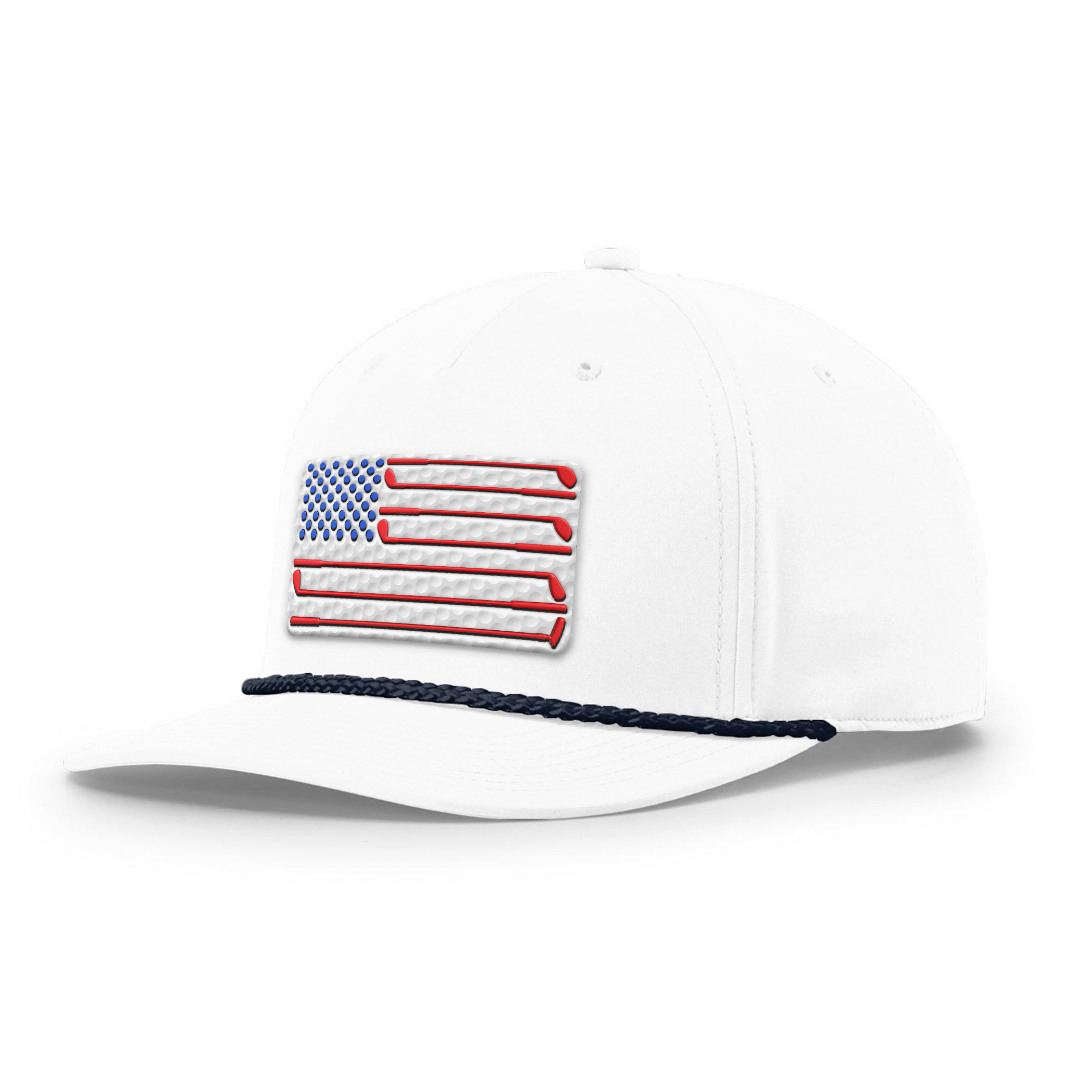 Five Panel Classic Rope / White/Navy Golf of America Flag Patch Rope Hat maga trump