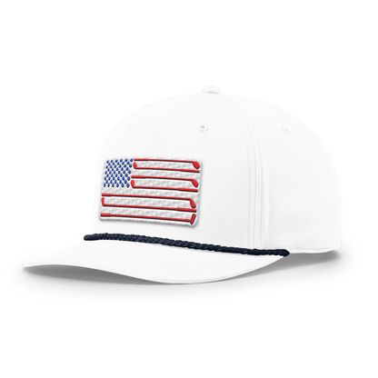 Five Panel Classic Rope / White/Navy Golf of America Flag Patch Rope Hat maga trump