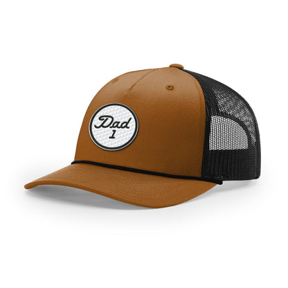 Five Panel Trucker with Rope / Caramel/Black / OS #1 Dad Golf Ball Circle Patch Rope Trucker Hat maga trump
