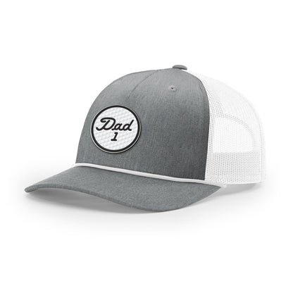 Five Panel Trucker with Rope / Heather Gray/White / OS #1 Dad Golf Ball Circle Patch Rope Trucker Hat maga trump