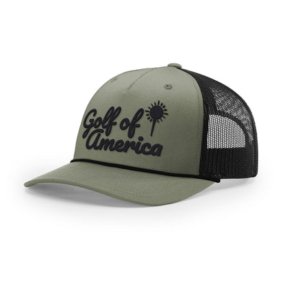 Five Panel Trucker with Rope / Loden/Black / OS Golf of America Rope Trucker Hat maga trump