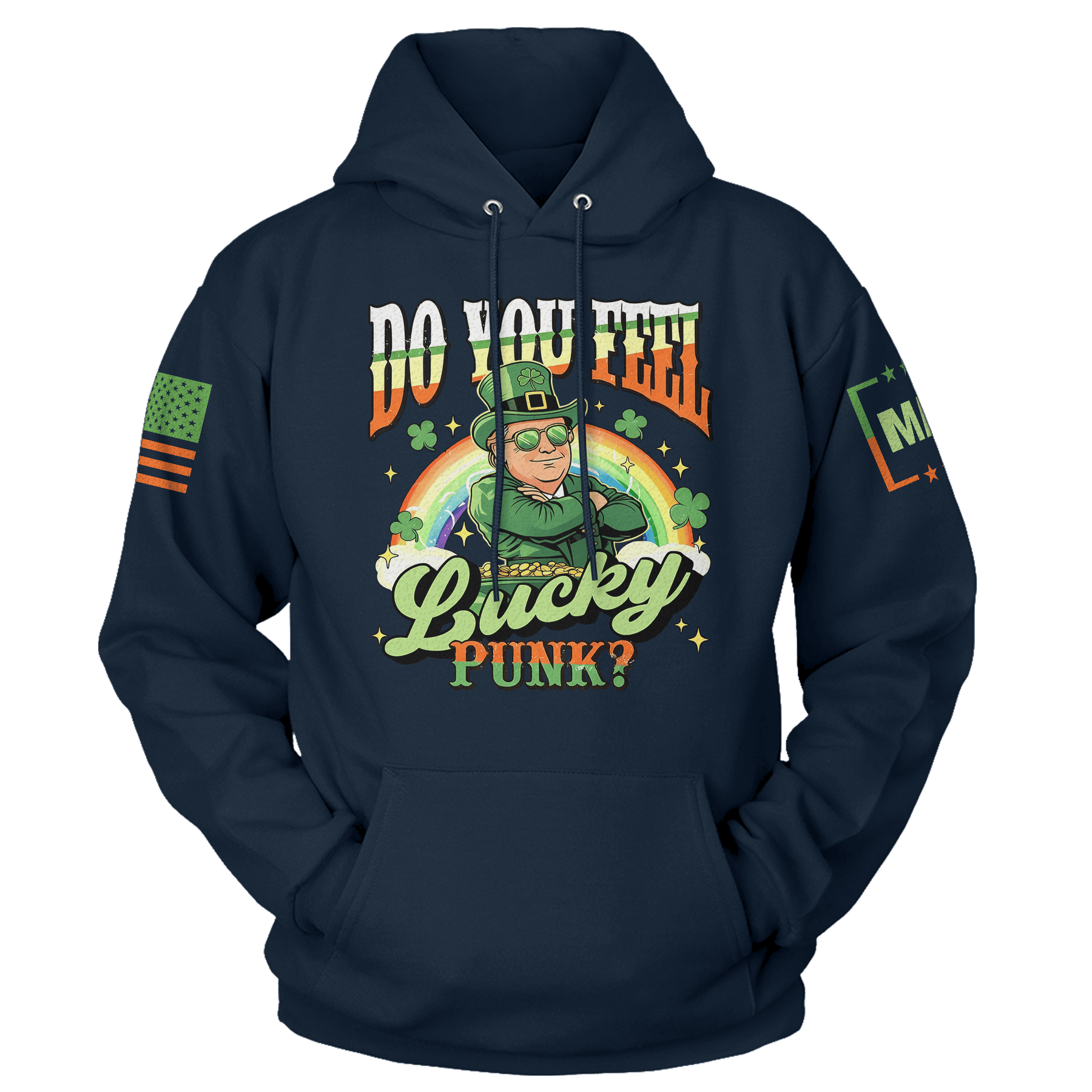 Navy / S Do You Feel Lucky - St Paddy Trump Hoodie maga trump