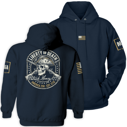 Navy / S Liberty or Death - Patrick Henry 1775 Hoodie maga trump