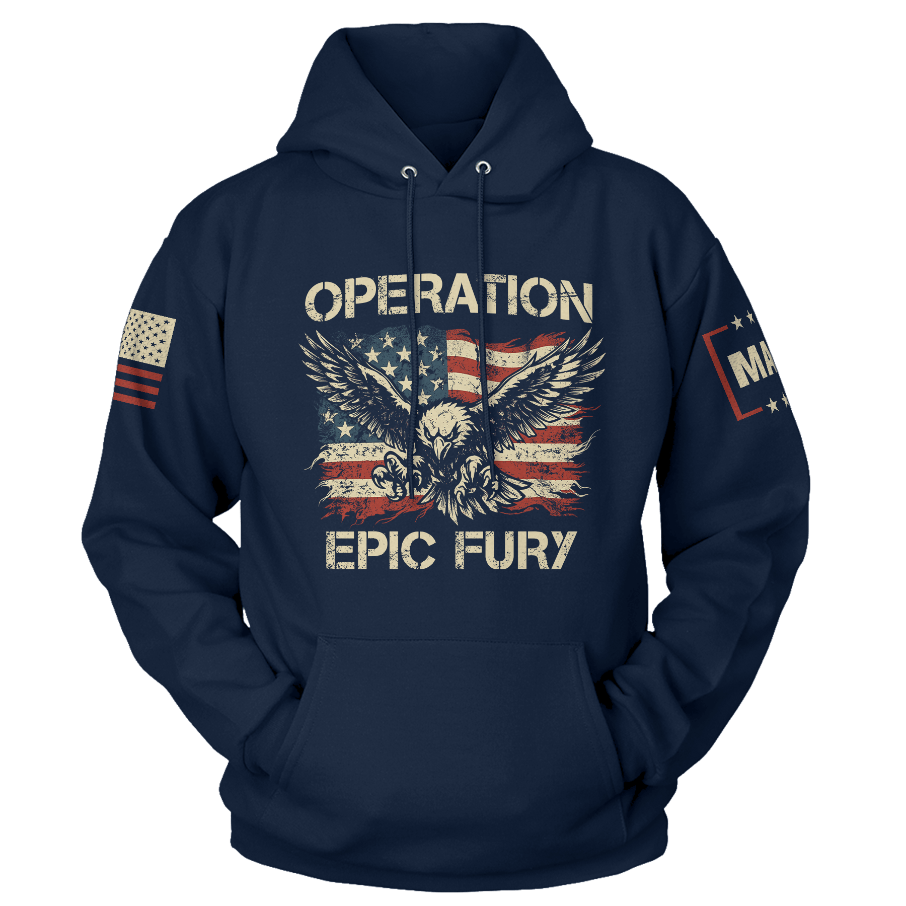 Navy / S Operation Epic Fury Eagle Hoodie maga trump