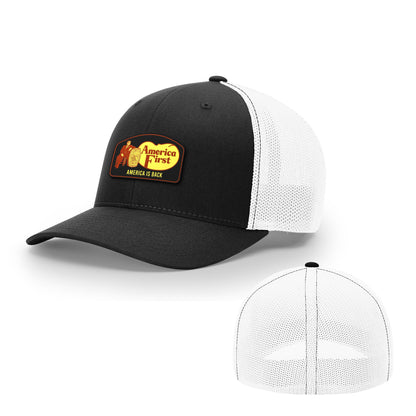 Trucker R-Flex / Black/White / S/M AMERICA FIRST Flexfit Hat maga trump