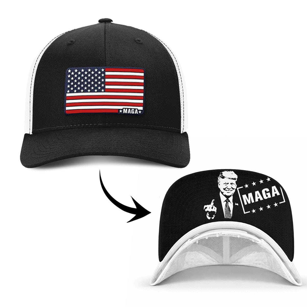 Trucker R-Flex / Black/White / S/M Maga American Flag Flexfit (MF Hat) maga trump