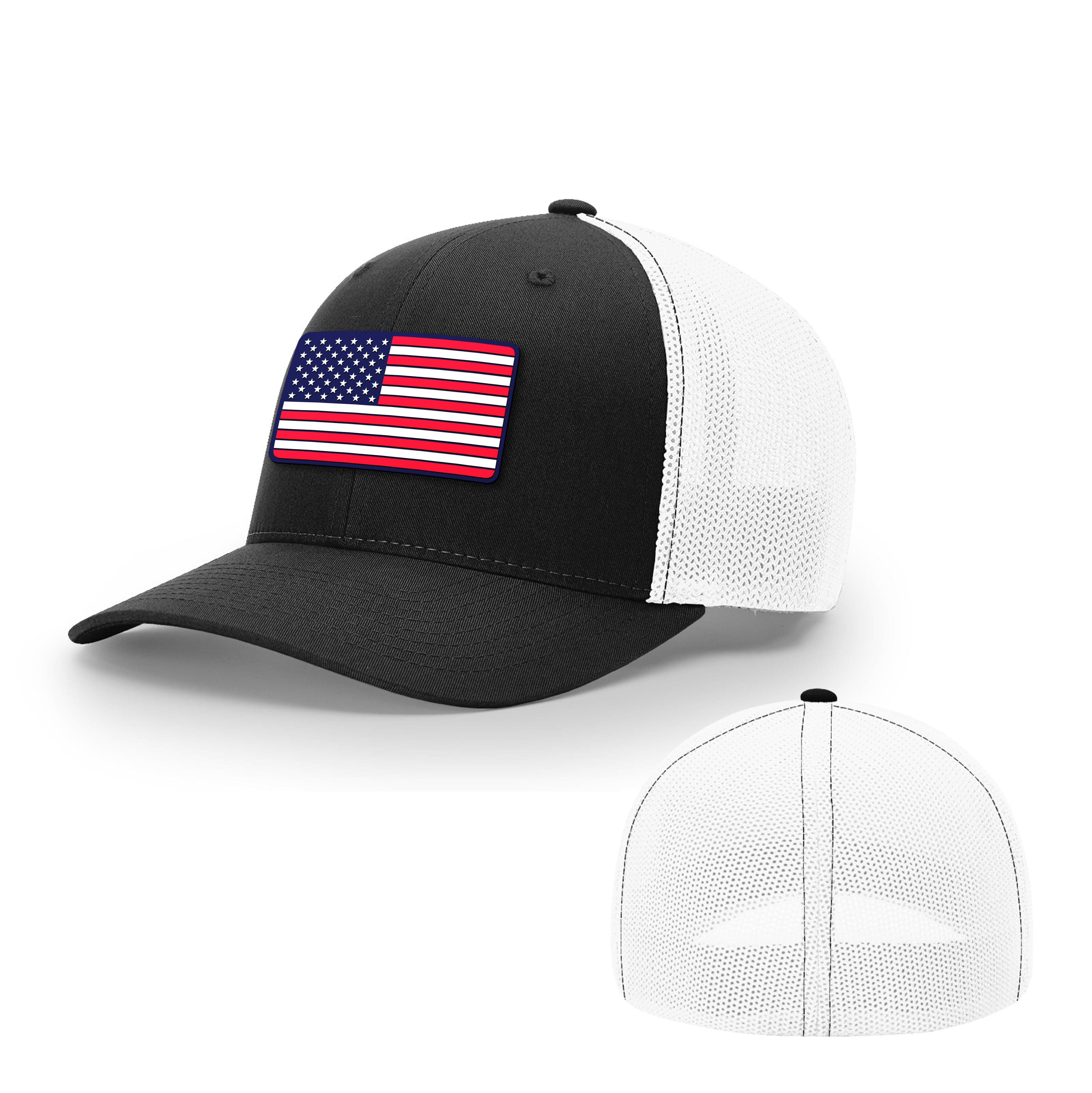 Trucker R-Flex / Black/ White / S/M USA FLAG PVC Flexfit Hat maga trump
