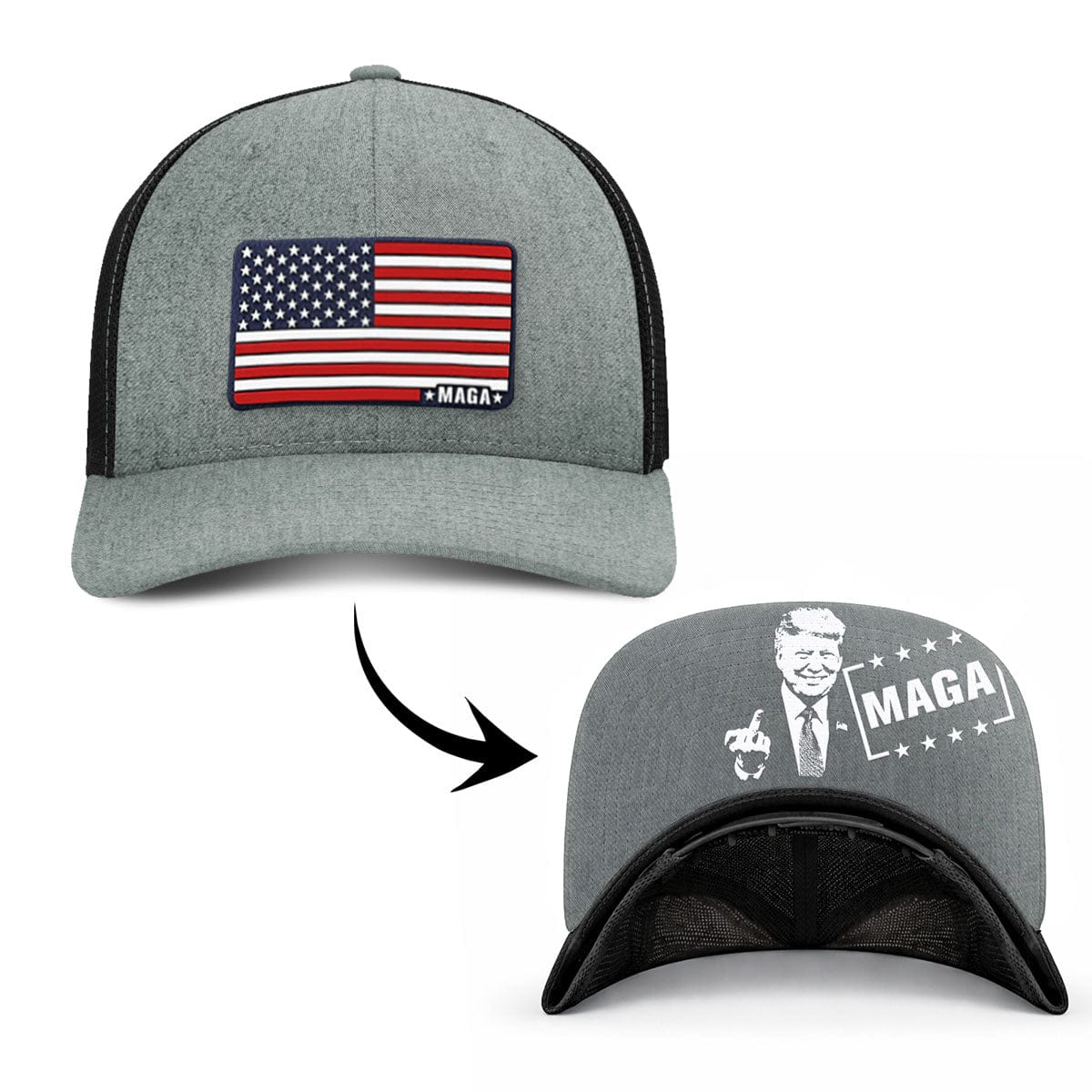 Trucker R-Flex / Heather Gray/Black / S/M Maga American Flag Flexfit (MF Hat) maga trump