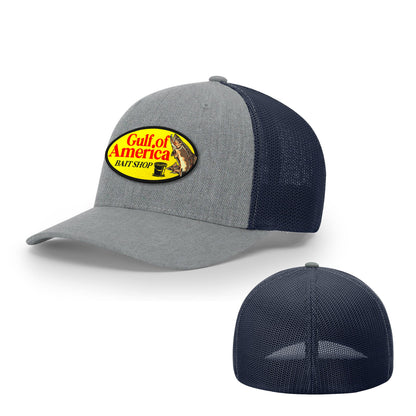 Trucker R-Flex / Heather Gray/Navy / S/M Gulf of America Bait Shop Flexfit Hat maga trump