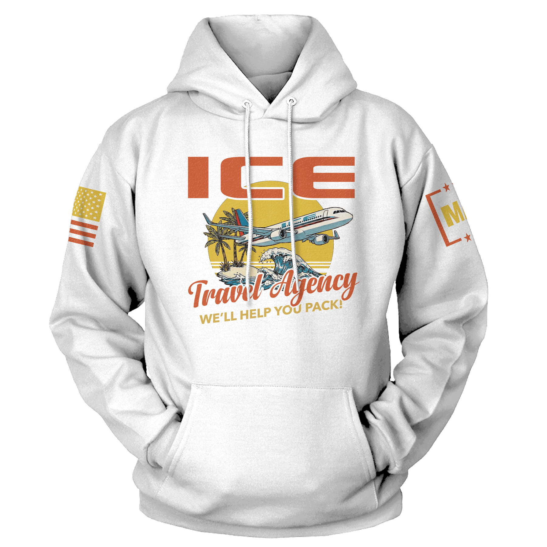 White / S ICE Travel Agency Hoodie maga trump