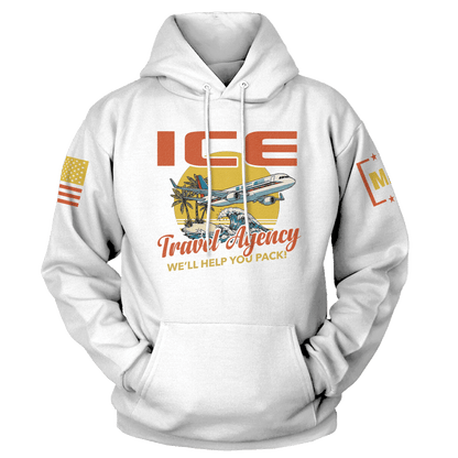 White / S ICE Travel Agency Hoodie maga trump