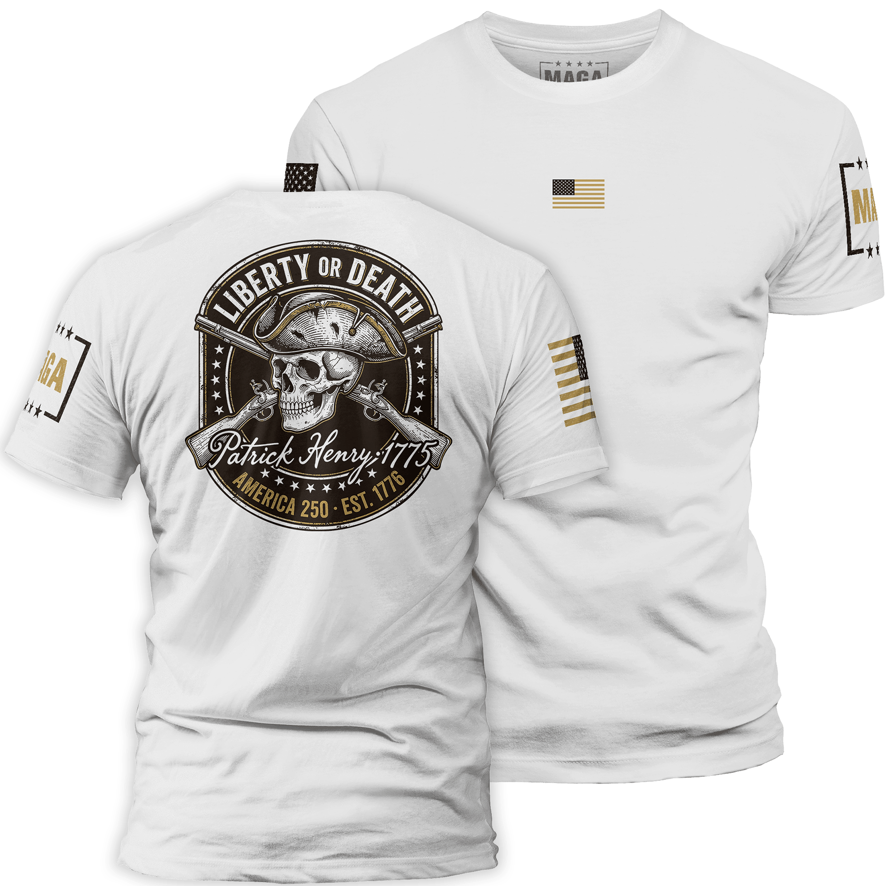 White / S Liberty or Death - Patrick Henry 1775 maga trump