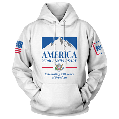 White / S Mountain Beer America 250th Hoodie maga trump