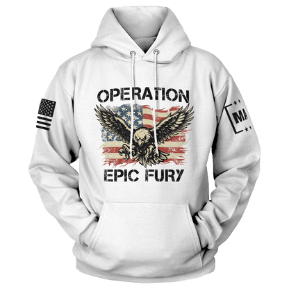 White / S Operation Epic Fury Eagle Hoodie maga trump