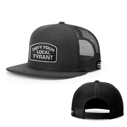 Wool blend flatbill trucker / Black Defy Your Local Tyrant FlatBill Hat maga trump