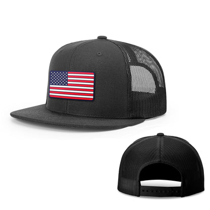 Wool blend flatbill trucker / Black USA FLAG PVC Flat Bill Hat maga trump