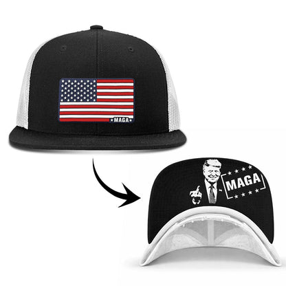 Wool blend flatbill trucker / Black/White Maga American Flag FlatBill (MF Hat) maga trump