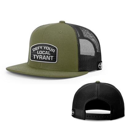 Wool blend flatbill trucker / Loden/Black Defy Your Local Tyrant FlatBill Hat maga trump